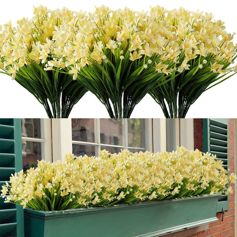 HAPLIA 8 Bundles Artificial Daffodils Flowers, Fake Artificial Greenery UV Resistant No Fade Faux Plastic Plants for Wedding Bridle Bouquet Outdoor Home Garden Kitchen Office Table Vase (Yellow) - Image 1